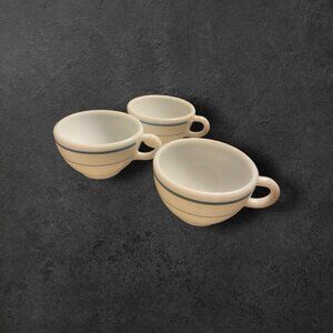 Set Of 3 Vintage Pyrex Coffee Cups-Turquoise-2 Bands-Milk Glass #701-8, 14 & 18